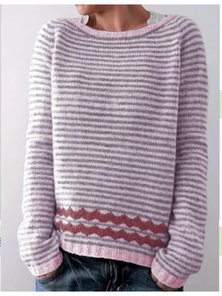 Women's Sweater Round Neck Colour Blocked Loose Fashion Pullover Knitwear Luxurious Relaxed-fit Slimming and Versatile Top