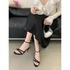 Pesstwei Open Toe Narrow Band Women Sandals Fashion Buckle Strap Thin High Heels Dress Stripper Ladies Summer Shoes Size: 40