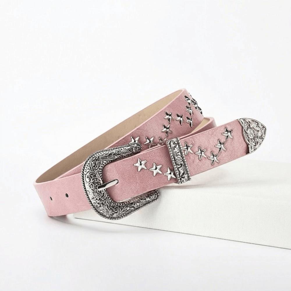 Solid Color Western Studded Belt Rivet Star Waistband Fashion Y2K Punk Belt Music Festival