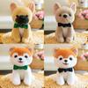 Plush Shiba Inu Toy With Green Bow Soft Stuffed Animal For Children Companion