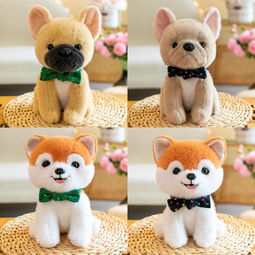 Plush Shiba Inu Toy With Green Bow Soft Stuffed Animal For Children Companion