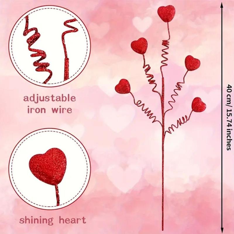 6Pieces Heart Stem Picks Love Heart Artificial Flower Ornaments for Valentine's Day And Wedding Decorations