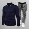 2Pcs/Set Men Suit Stand Collar Long Sleeve Zipper Placket Baseball Coat Elastic Waist Sweatpants Set Regular Fit Sports Suit