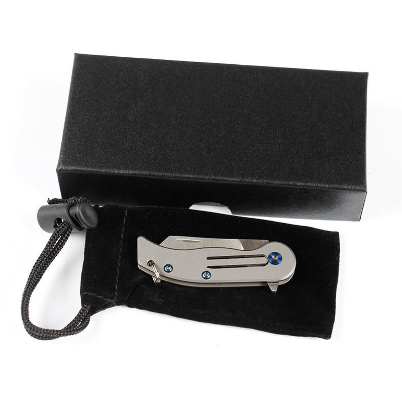 Damascus Steel Titanium Handle Keychain Mini EDC Portable Folding Pocket Knife Camping Survival