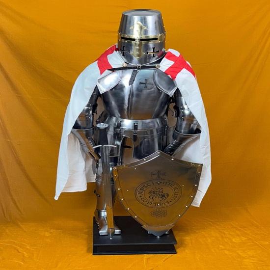 

Full-Size 6-Foot Templar Knight Armor SuitPolished Medieval Roman Steel Armor with Display Stand Ideal for Home Décor