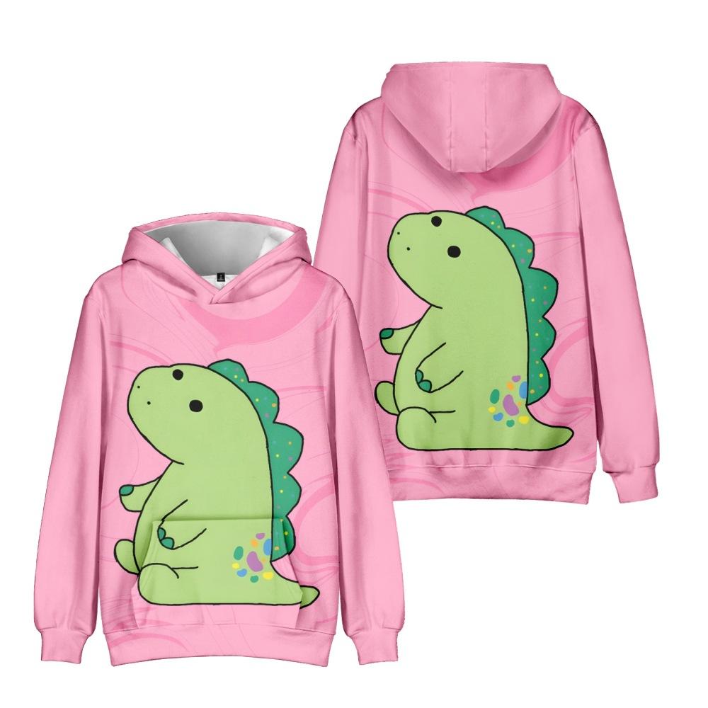 Rozkošná mikina s kapucí a 3D potiskem zeleného dinosaura, měkká růžová vířivka, mikina s kapucí, klokaní kapsa, pro děti a mládež