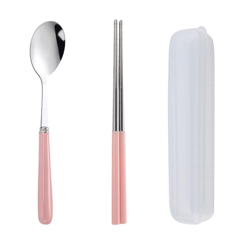 Portable Candy Color Stainless Steel Cutlery Set: Fork, Chopsticks, Spoon, Knife - Student/Outdoor Use.