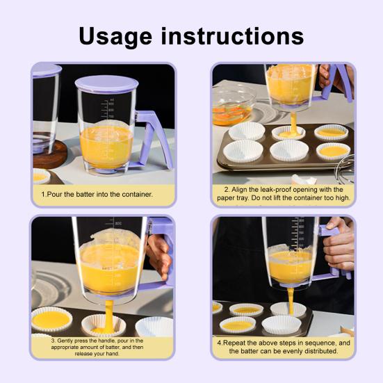 Pancake Batter Dispenser Bottle 4 Cup 900ml Pancake Maker with Squeeze Handle for Pancakes Waffles Brownies Cup Cakes Muffins Crepes