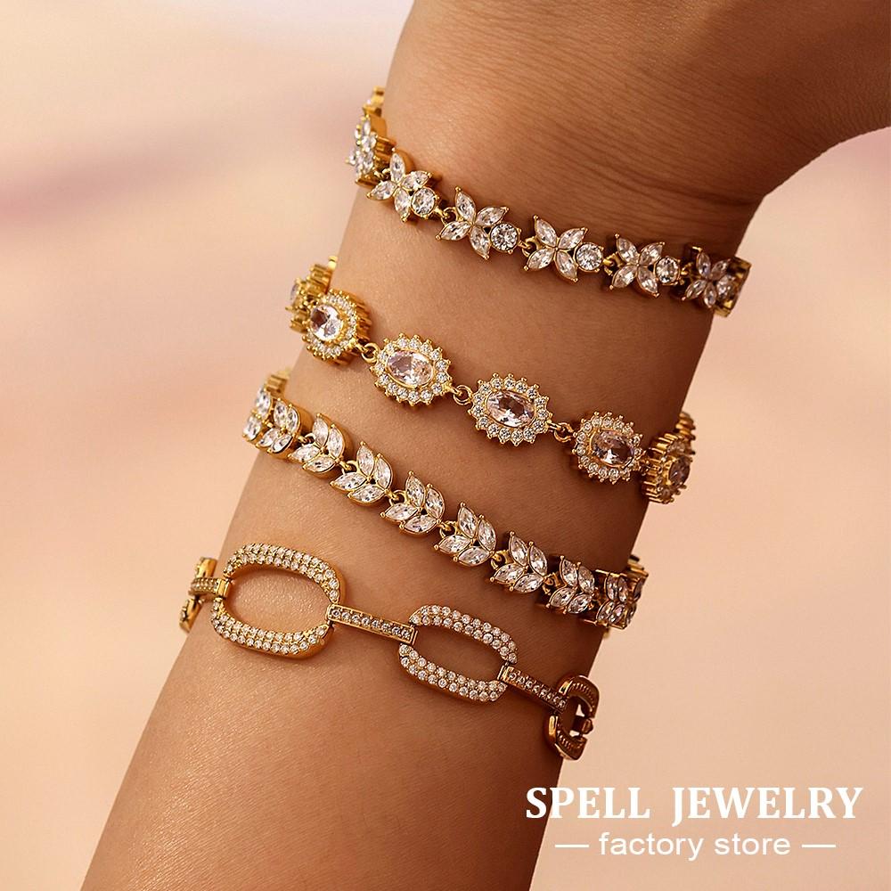 Wbudowana Błyszcząca Zirkoniowa Bransoletka Łańcuszkowa Ze Stali Nierdzewnej Pokryta 18k Złotem Wodoodporna Nie Ścierająca się Luksusowe Bransoletki Dla Kobiet