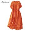 Japanese Mori Girl Summer Women Baggy Midi Dress O Neck Polka Dot Print Lace Up Dress Short Sleeve Cotton Loose Vintage Dress