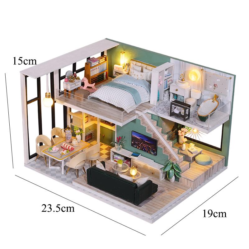 

Wooden Mini Doll House DIY Small Houses Kit Duplex Apartment 3D Puzzle Assembly Building Toy Decoration With Furniture Dollhouse