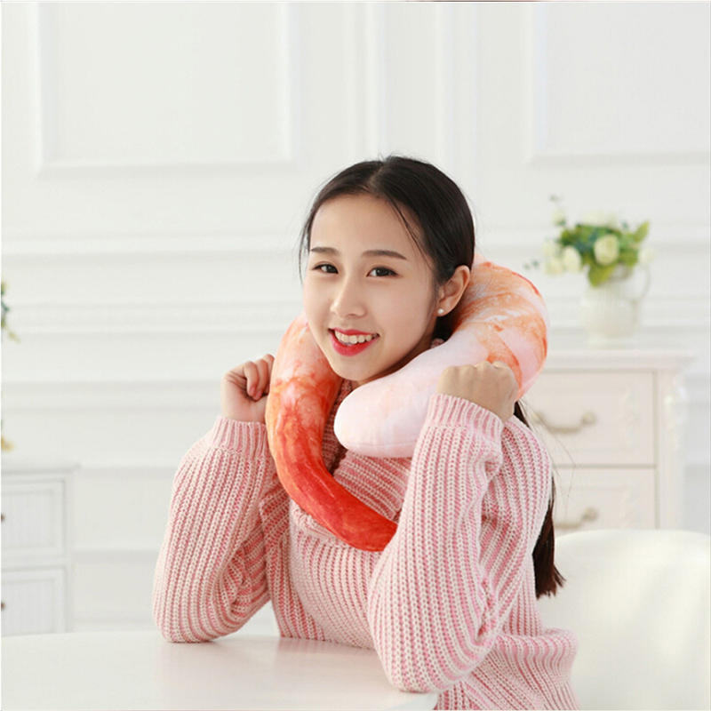 Peeled Prawns Stuffed Animals Plush Toys U Neck Pillow Shrimp Cushion Pillow