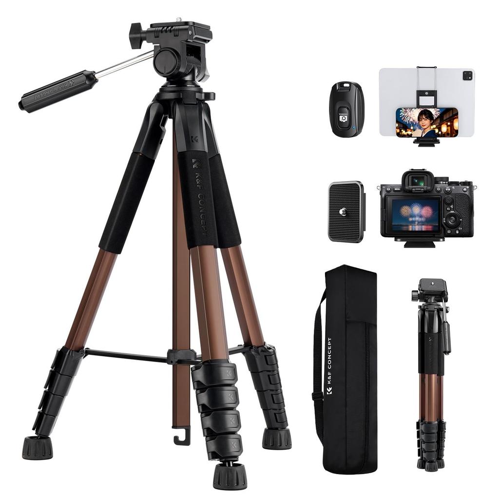 CONCEPT 190cm Camera Travel Tripod with and 4kg Load Suitable for Both Cameras and K&F Tripod Lightweight, Compact, 5-Stage Extension, 360° Rotation,