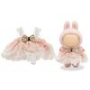 Labubu 15-17cm Doll Clothes, Sakura Pink Jumper Skirt with Elastic Chest, Lace Shoulder Straps, and Ribbon, Cute Interchangeable Outfit for Plush