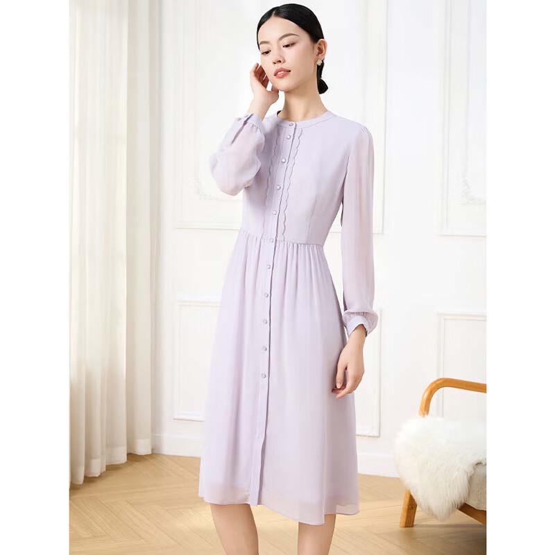 JESSIE Simple Round Neck Lace Patchwork Long Sleeve Dress