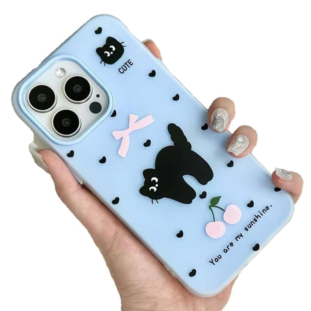 Jelly 2-in-1 for Apple Mobile Phone Case, High-end 14promax Mobile Phone Case, Little Black Cat Four-corner Lanyard, Silicone Soft