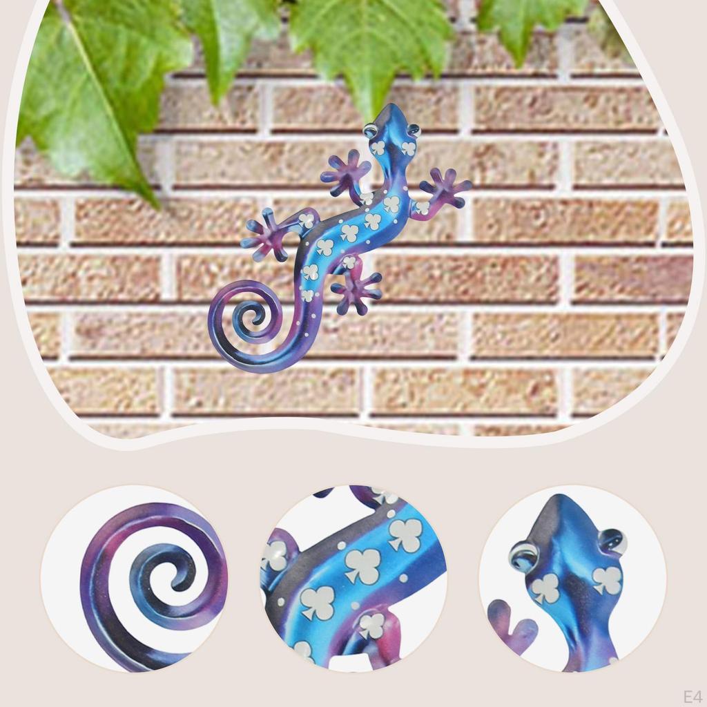 Metal Gecko Wall Art 2D Hanging Artwork,Art Decoration Ornament for Porch Cafe Patio Home