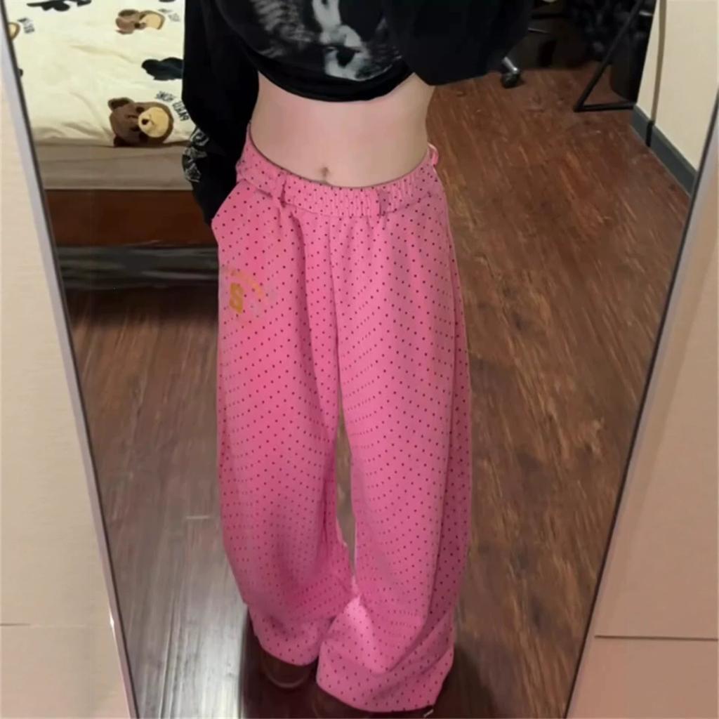 American retro full-printed polka-dot wide-leg pants women's summer lazy wind-drape loose straight-leg pants versatile casual trousers