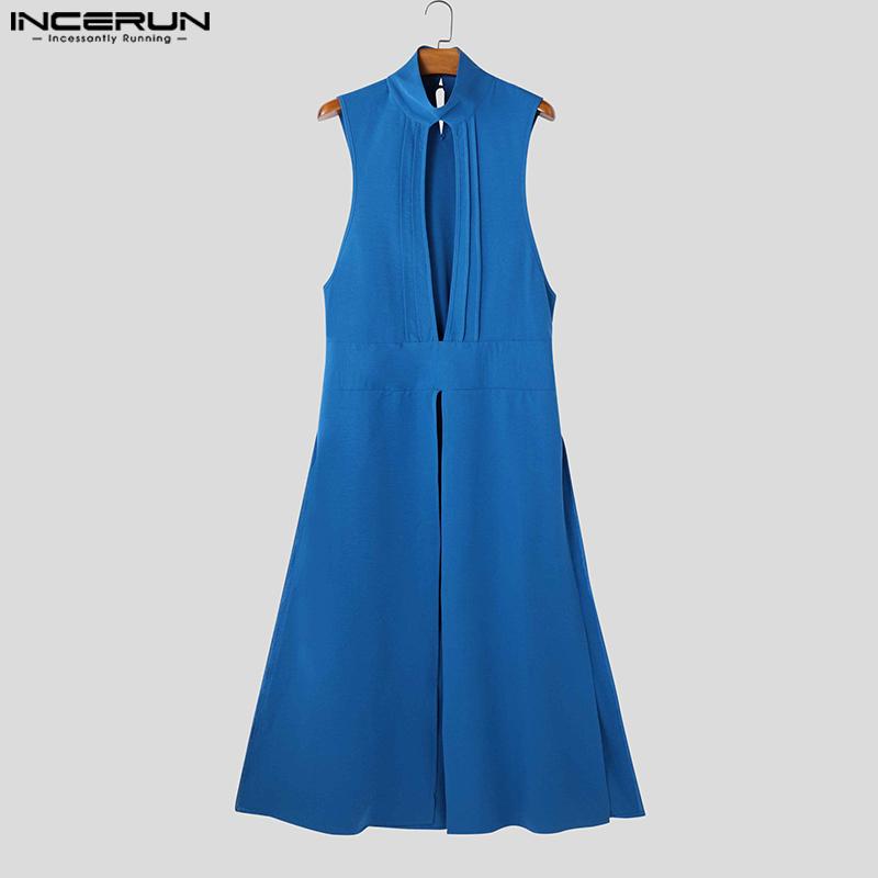 INCERUN Summer Men Sleeveless Cutout Splits Casual Long Tunic Tank Tops