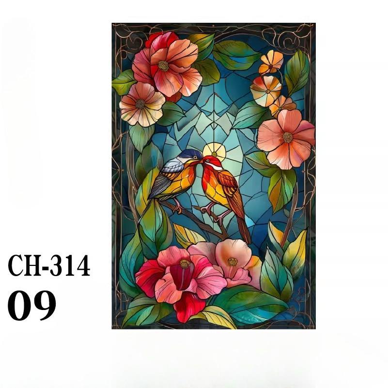 Наклейки на окна с эффектом приватности, Расписной Цветочно-Птичий Арт, Оконная пленка, Винил для стеклянных окон, Пленка для витражных окон, Дом, Ванная комната 40x60cm