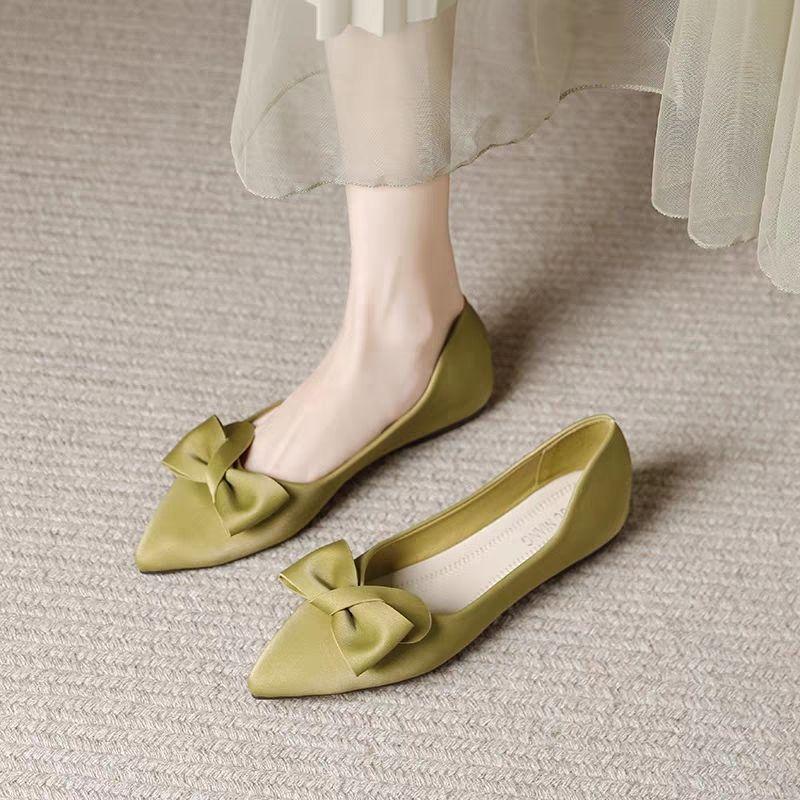 Beautiful single shoes, shallow mouth bow, pointed head, gentle wind, maternity shoes, flat shoes, super soft fairy French