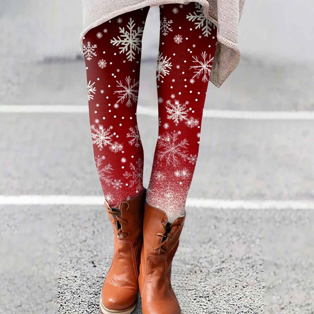 Spodnie damskie z nadrukiem świątecznym, elastyczne, miękkie, codzienne, domowe, do spania