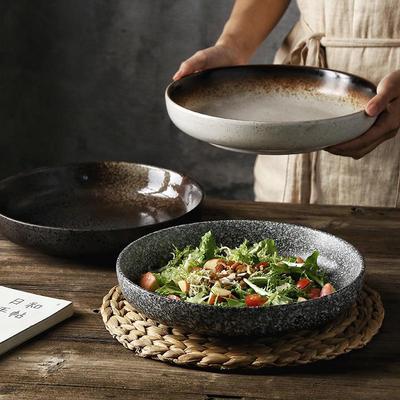 Piatto Giapponese in Ceramica a Fondo Profondo da 10 Pollici - Stoviglie Creative per Tavola da Cucina per Insalata, Verdure e Zuppa