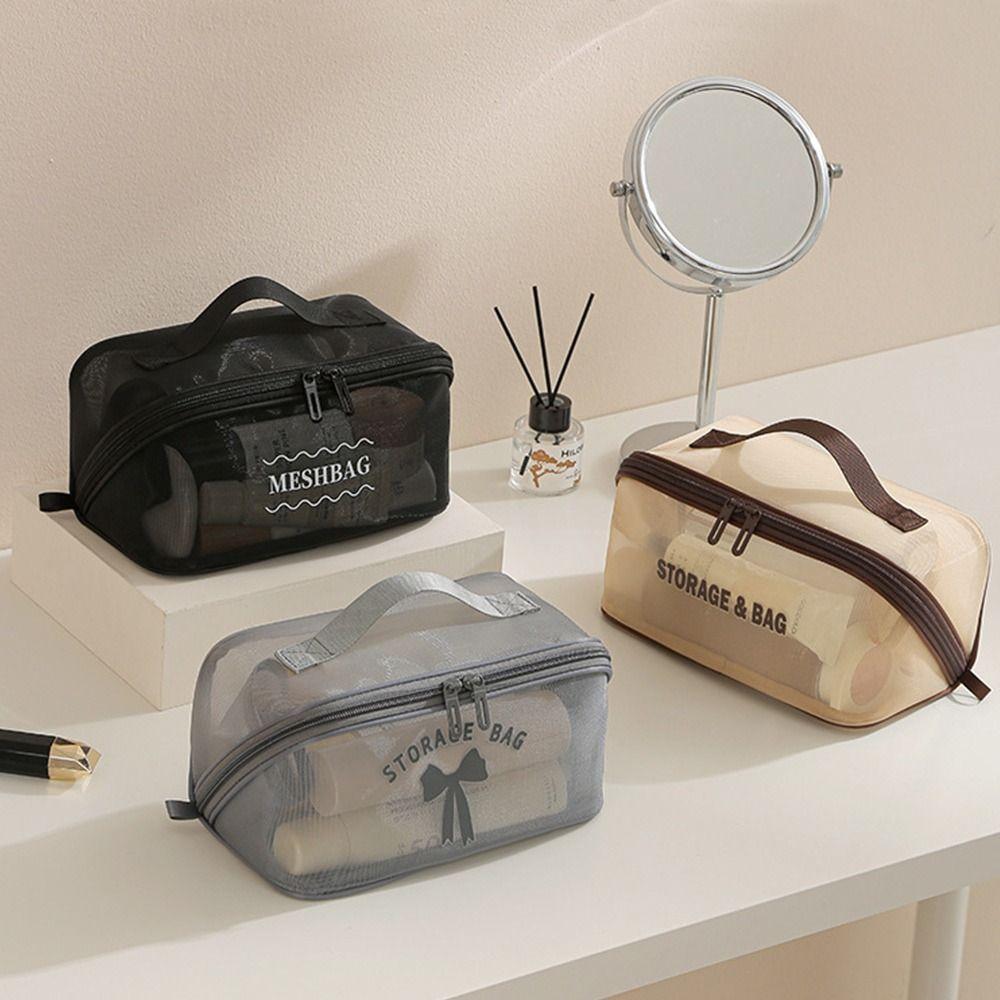Travel Mesh Makeup Bag Portable Multifunctional Travel Toiletries Organizer Large Capacity Makeup Case