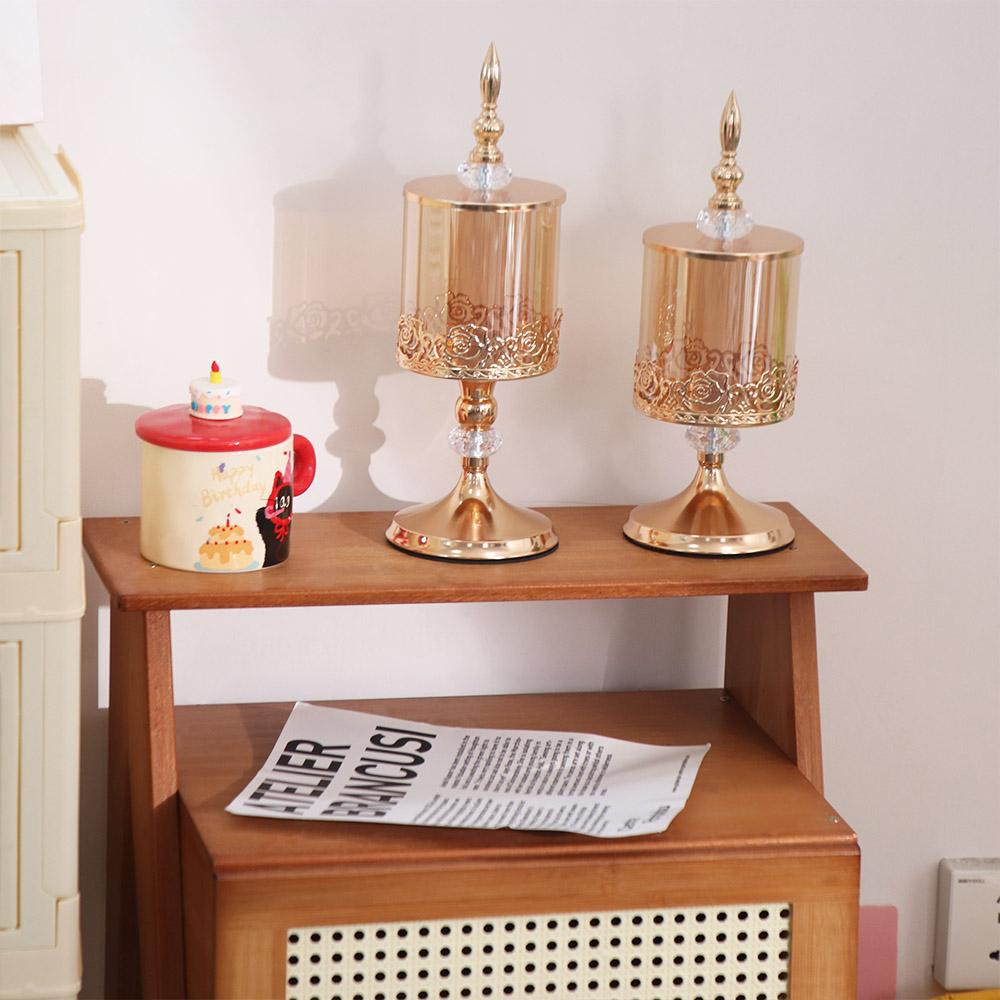 Decorative European Style Candy Jar Gold-Plated High Footed Candy Can  Living Room