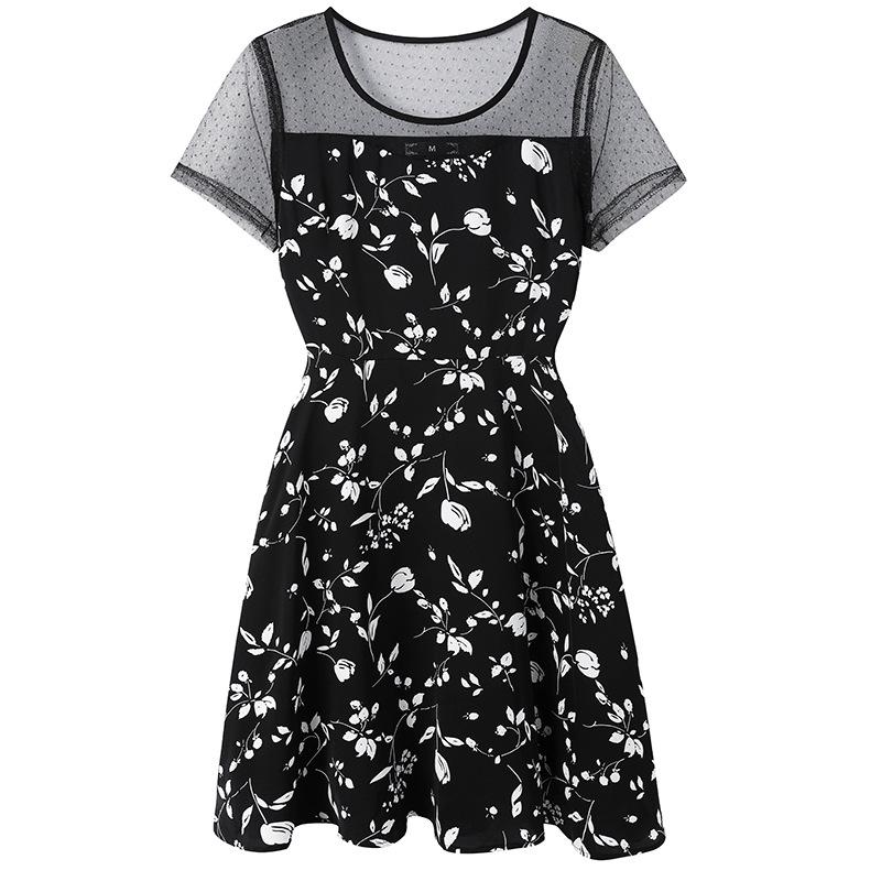 

Летнее сетчатое платье феи больших размеров с вставками для стройности талии и маскировки живота L чёрный