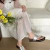 Premium thick bottom with skirt beach cool slippers 2025 new fashion casual French flip-flops women's summer wear