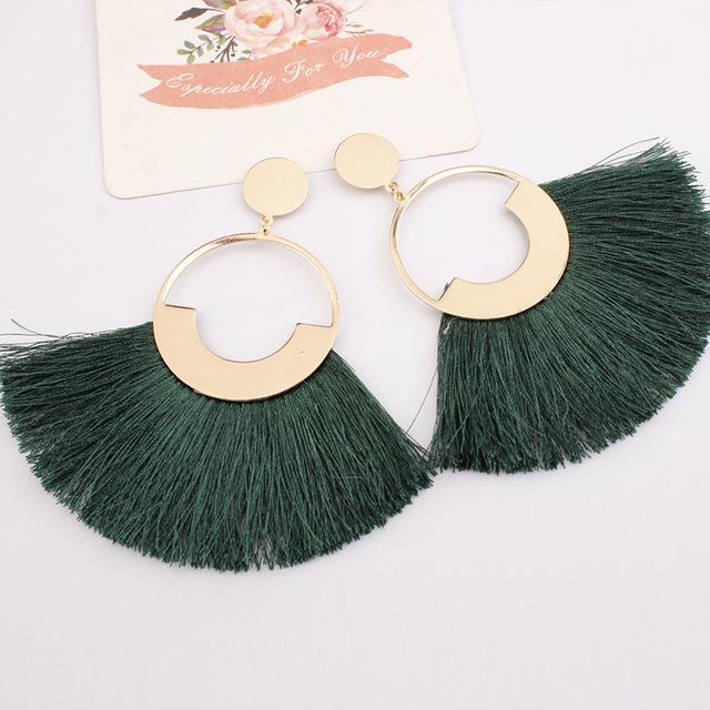 Bohemian Long Tassel Earrings for Women Big Round Circle Sector Drop Earrings Vintage Statement Jewelry Oorbellen Brinco