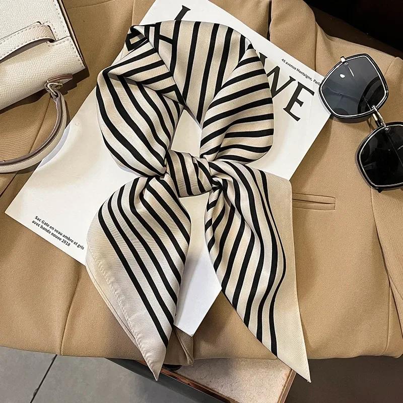 Retro Polka Dot Montage Silk Square Scarf Women Soft Satin Hairband Neckerchief Hijab Lady Headband Foulard Bag Ribbons Kerchief