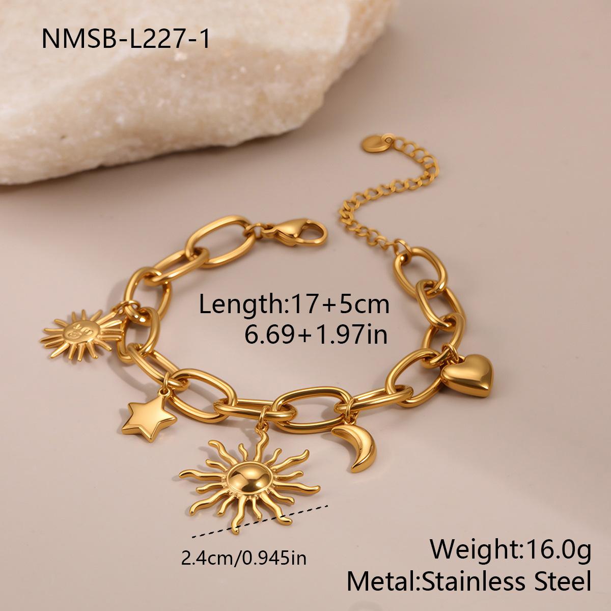 GEMCHIC Women s Vintage Gold Moon Sun Heart Pendant Chain Stainless Steel Bracelet