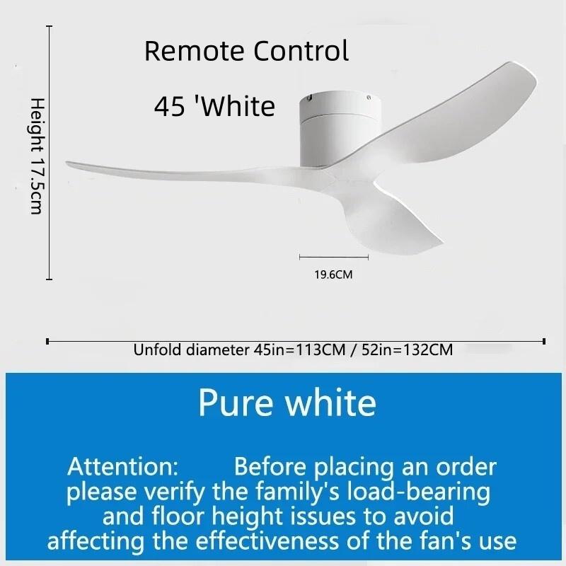 45/52" 35W Nordic Ceiling Fan 6 Wind Speeds Adjustable Home Restaurant Ceiling Fan DC Motor Low Noise Electric Fan