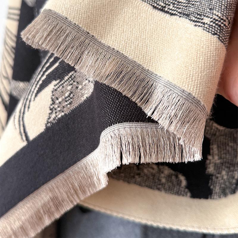 Girl style Mori contrasting colors double-sided imitation cashmere scarf winter high-end warm shawl