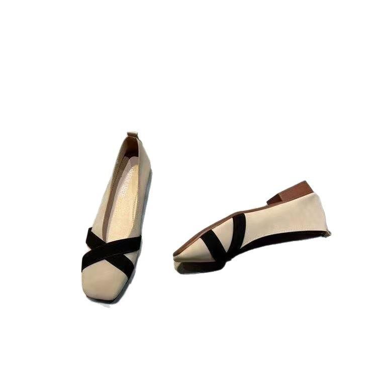 Shallow single shoes women's 2026 spring new versatile comfortable non-slip flat shoes small square head shoes