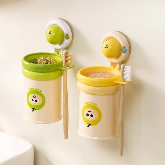 Suction Cup Toothbrush Holder Wall-Mounted No-Drill Cup Holder Magnetic Self-Adhesive Multi-Functional Bathroom Organizer for Toothbrushes Toothpaste