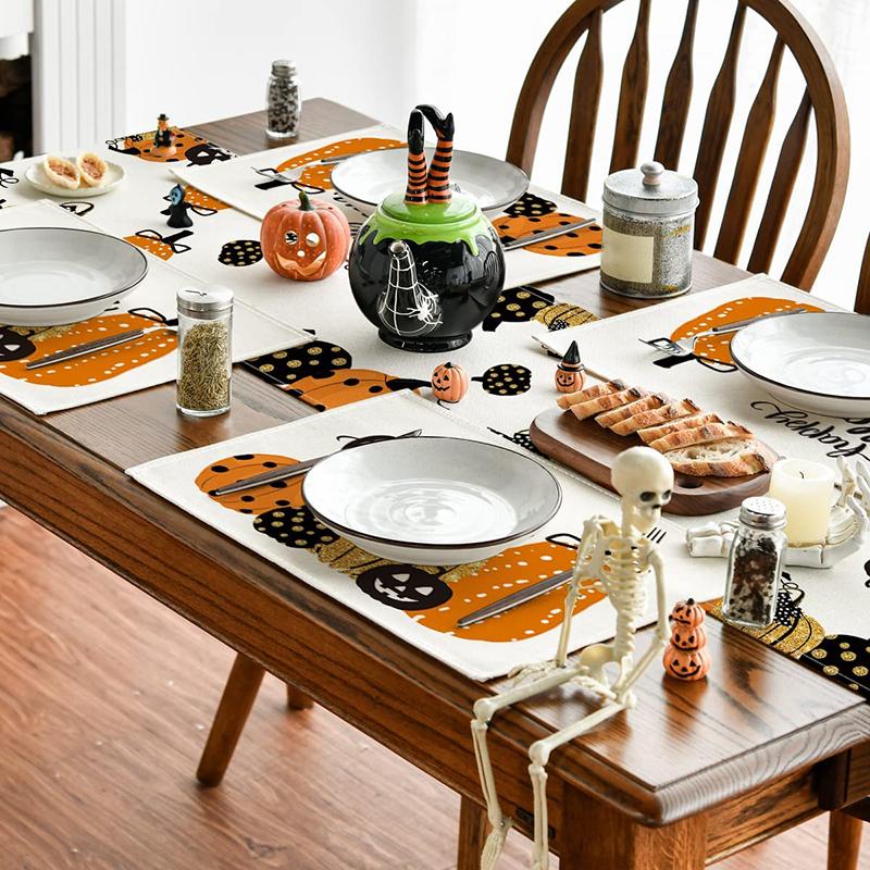 Halloween Table Runner Pumpkin Ghost Pattern Dinner Desk Cover Cloth Spooky Party Holiday Decoration Home Dining Room Kitchen Supplies