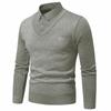 Men's Solid-color Casual Faux Two-piece Striped Pullover Knitted Sweater, Men's Square-neck Long-sleeved Knitted Warm Sweater