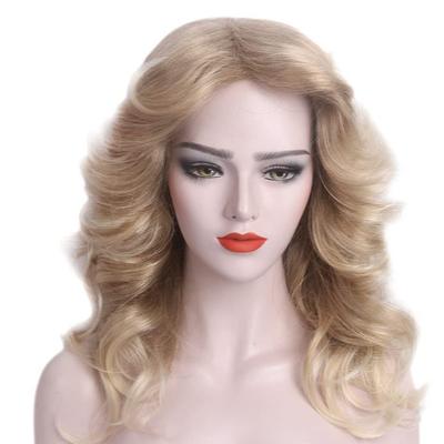 Blonde Wig Golden Brown Wig Women Medium Length Hair Costume Cosplay Party Daily Use Curly Hairpiece High Temperature Fiber Hair