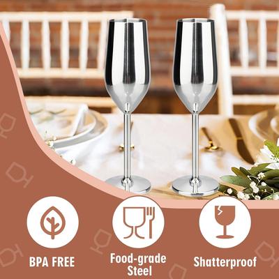 8 Oz Stainless Steel Champagne Flutes (2 Pack) - Silver, Reusable, Keeps Drinks Cool - Perfect Gift