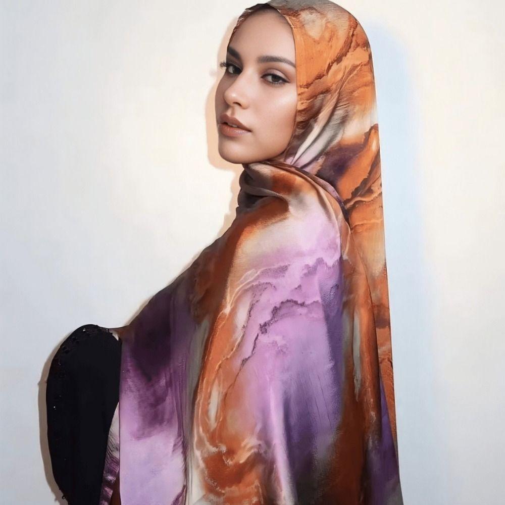 Breathable Satin Scarf Ethnic Long Scarf Elegant Headscarf  Party
