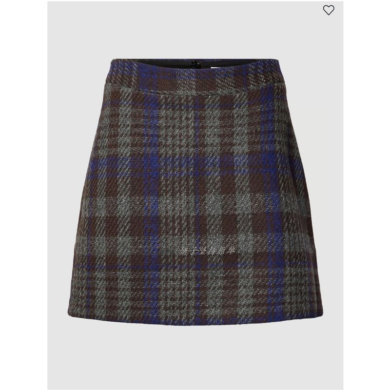 

Yanzi Export Retro Woolen A- line Elegant All-Match Commute Plaid Jack s Glen Plaid Mini Skirt Plaid overskirt M
