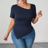 Summer New Style Oblique V-neck Fashion Slim Solid Color Simple Versatile Short-sleeved T-shirt