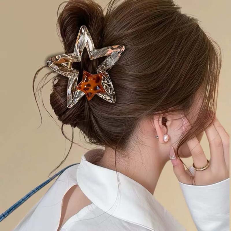 Simple Fashion Leopard Print Star Hair Claw for Women Exquisite Two Five-Pointed Star Hair Clips Hairpin Hair Accessories