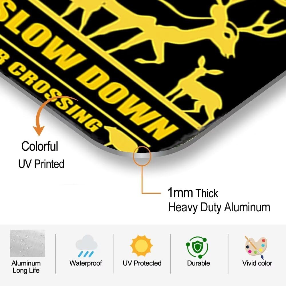Deer Crossing Sign for Yard,Please Slow Down Sign With Stake,Outdoor 8" X 12" Wildlife Sign Aluminum Safety Sign for Street Neighborhood Driveway