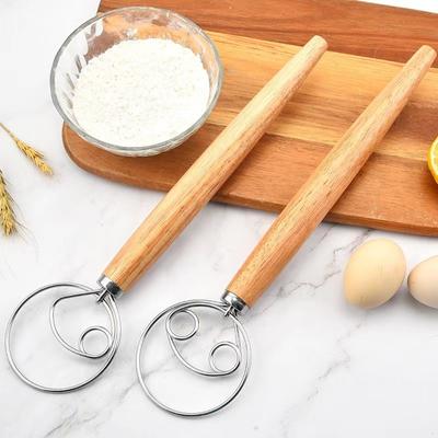 Danish Dough Whisk Stainless Steel Dutch Style Bread Hand Mixer Wooden Handle Kitchen Baking Tools Pastry Blender
