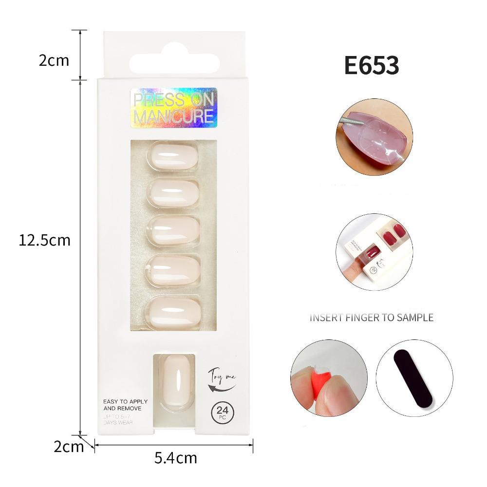 24pcs/Box Full Cover Fake Nails Round Head Nail Tips Women Press On Nails  Manicure Tool