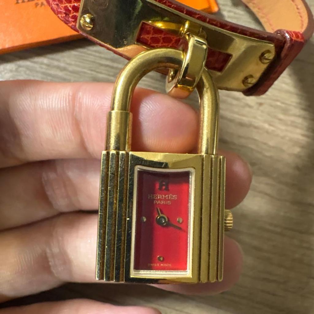 Used HERMES Kelly Watch Red Lizard Gold